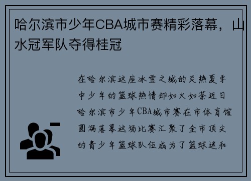 哈尔滨市少年CBA城市赛精彩落幕，山水冠军队夺得桂冠